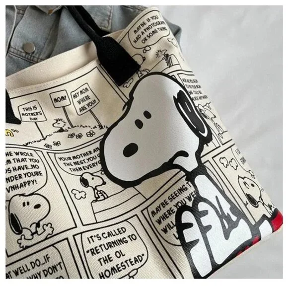 SNOOPY Large Capacity Canvas Tote Bag NEW - Picture 4 of 9